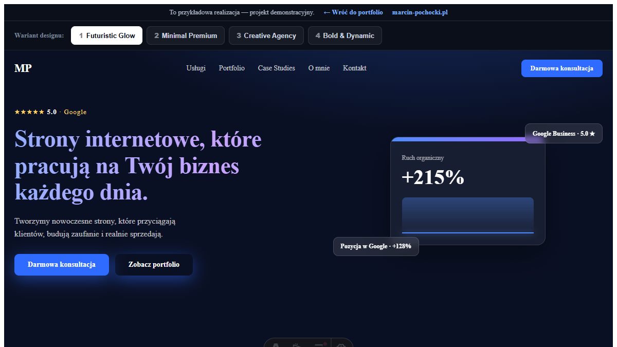 Demo · Strona firmowa — cztery warianty